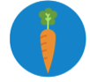 Nutrition icon of carrot with blue background.