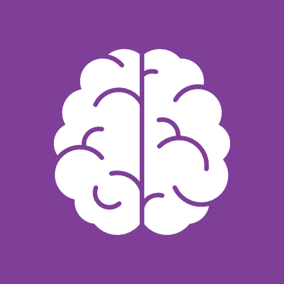 Cognitive development icon of a purple brain.